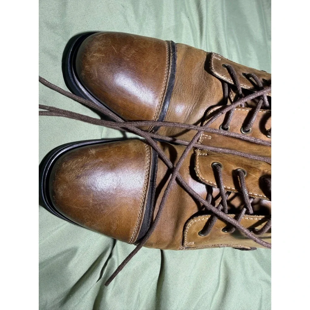 Steve Madden Murdock Mens Tan Leather Cap Toe Lace Up Chelsea Ankle Boots 8.5